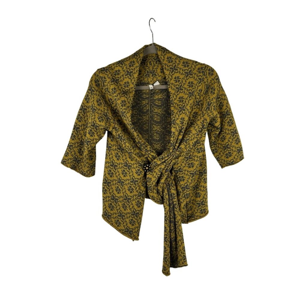 Anthropologie  Moth Women’s Medium 100% Wool Jacquard "Scarf Tied Cardigan" - Picture 8 of 11